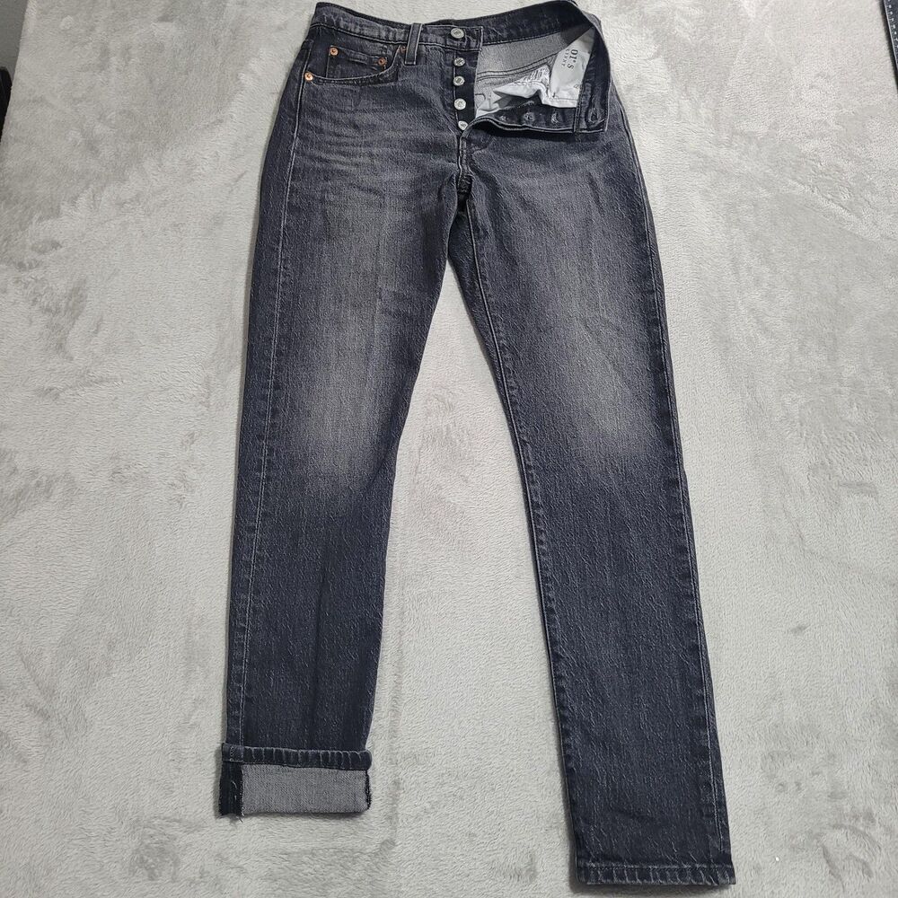 Levi's 501 S Skinny Jeans Womens 26x30 Gray Dark Wash Button Fly Denim Big E